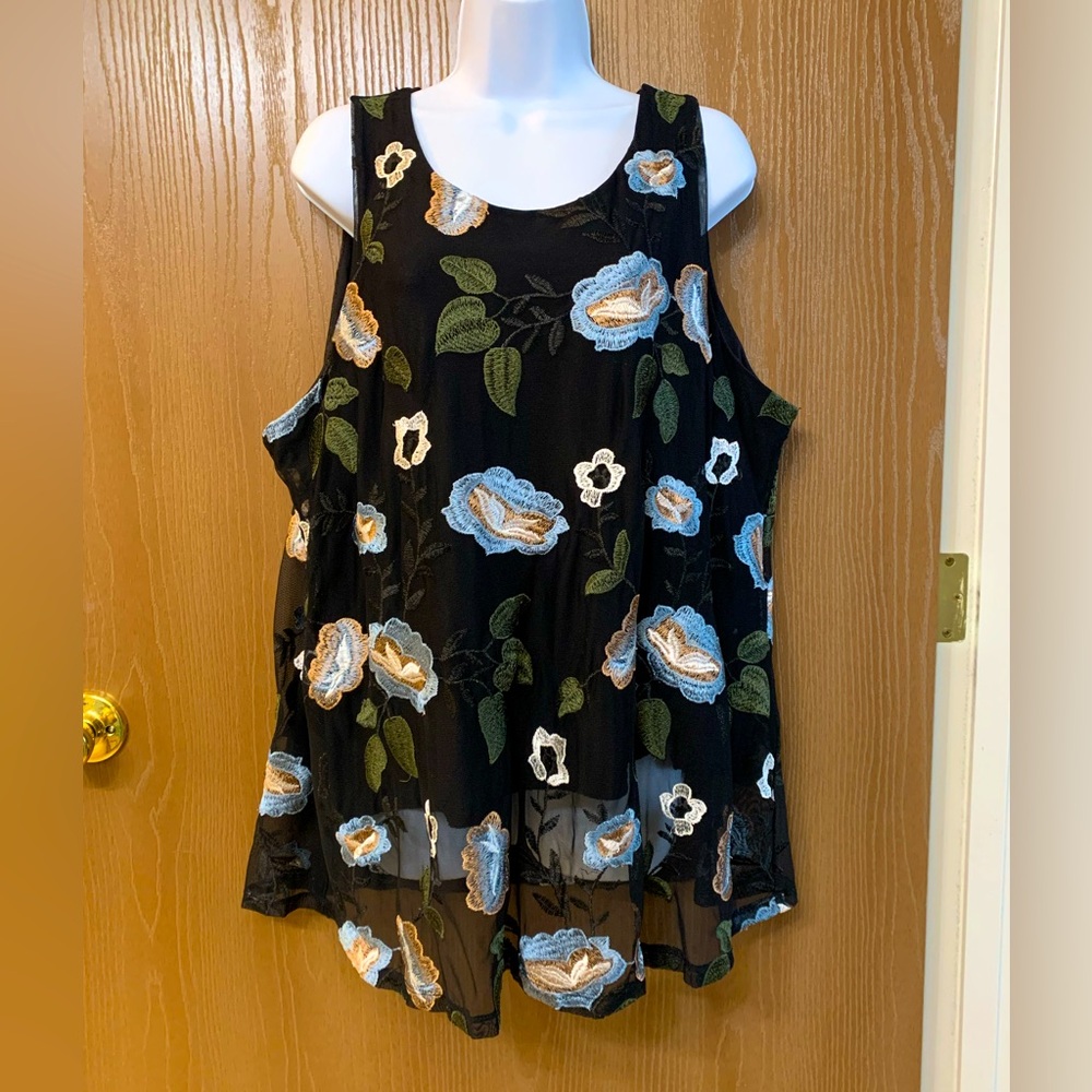 Charter Club Black Floral Top XXL